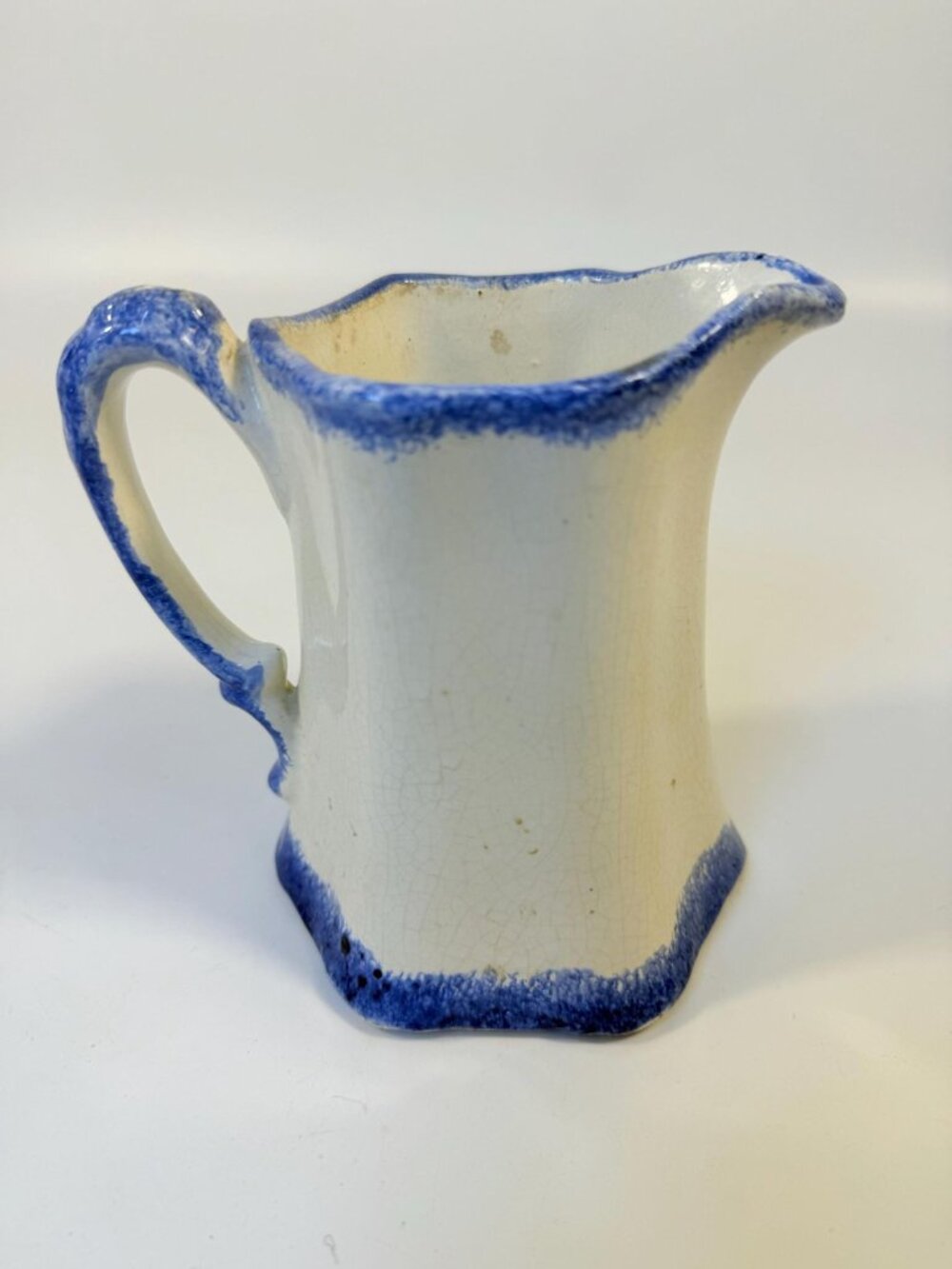 Pitcher Cash Family Pottery Vintage Blue White Milk Jug Creamer Hand Painted Flo - Picture 8 of 10